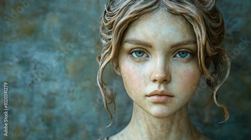 Realistic Sculpture of a Young Woman's Face
 photo