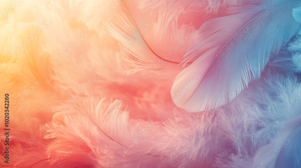 Close-up of Soft, Pastel-Colored Feathers in a Light-Drenched Setting Close-up of Soft, Pastel-Colored Feathers in a Light-Drenched Setting
