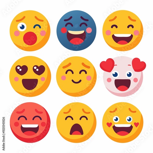 set of nine happy emoji