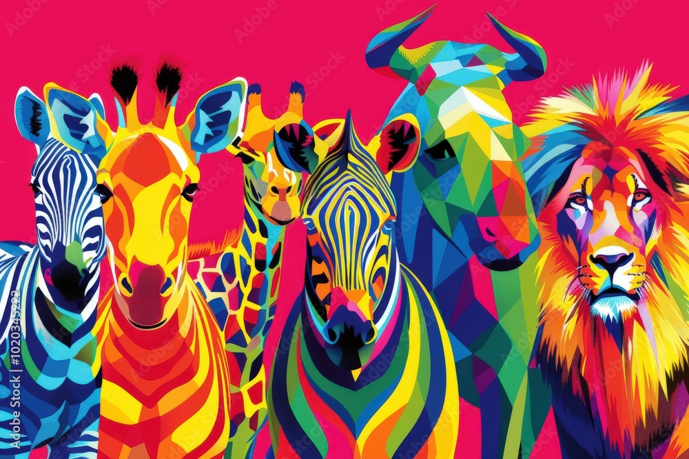 Three colorful tigers are standing next to each other, generative ai image Three colorful tigers are standing next to each other, generative ai image