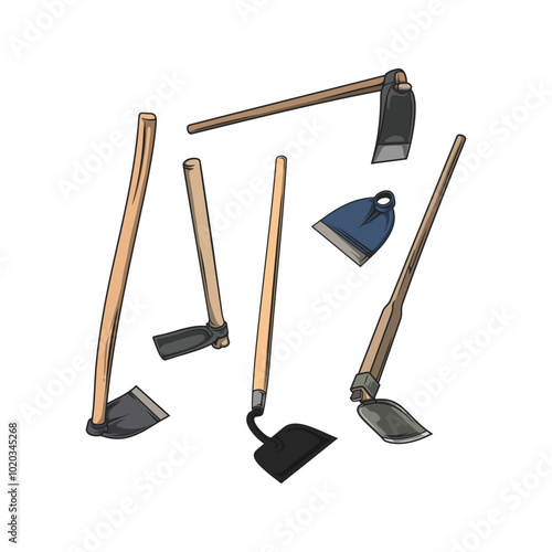 Gardening hoe tools set vector illustration