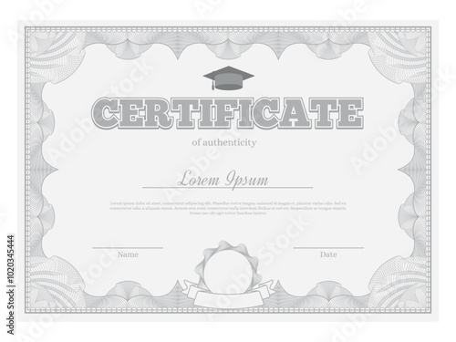 Certificate features a sophisticated geometric line pattern around its border and placeholders for name and date, suitable for various official purposes