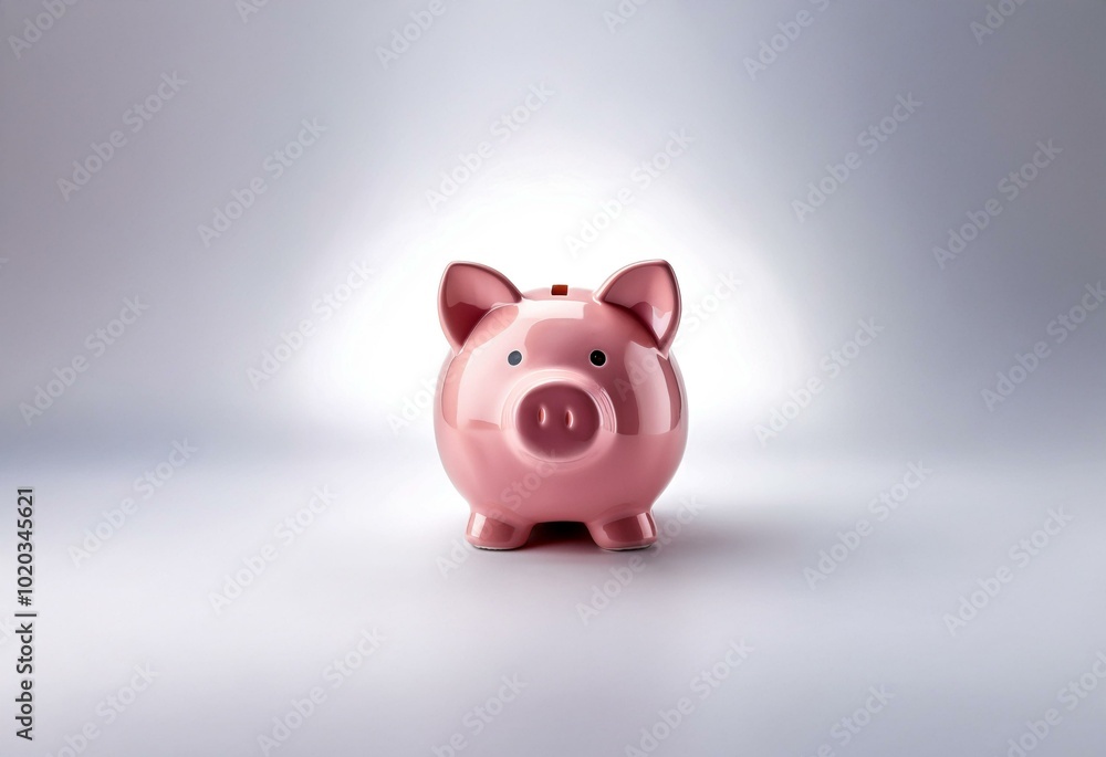 Pink piggy bank with a slot on top, sitting on a white surface. Pink piggy bank with a slot on top, sitting on a white surface.