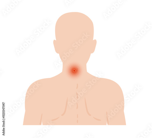 Human body highlighting pain spots, with a focus on the central neck area, indicating potential discomfort or stress areas relevant to human health