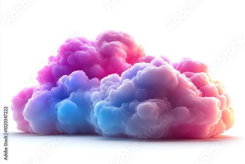 Vibrant gradient-colored cloud with pink, purple, and blue hues on a white background, showcasing a surreal, soft, and dreamlike appearance. Concept of creativity, imagination, and abstract art