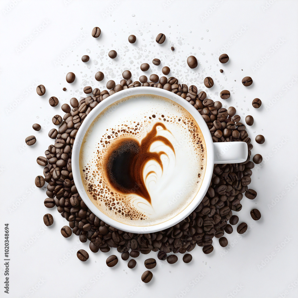 A cup of hot coffee. Cup and saucer. Milk, foam. A cup of hot coffee. Cup and saucer. Milk, foam.