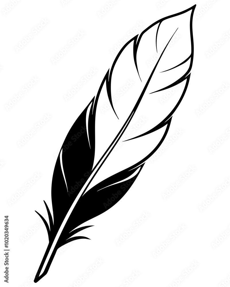 Fototapeta premium bird feather silhouettes vector illustration line art transparent background