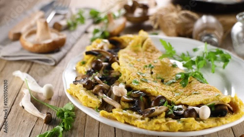 Plate of mushroom omelette. Perfect for a healthy breakfast and vegetarian meal options