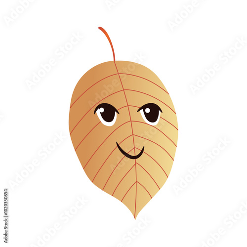 Cute autumn character. Leaf with funny face. Vector colorful illustration.