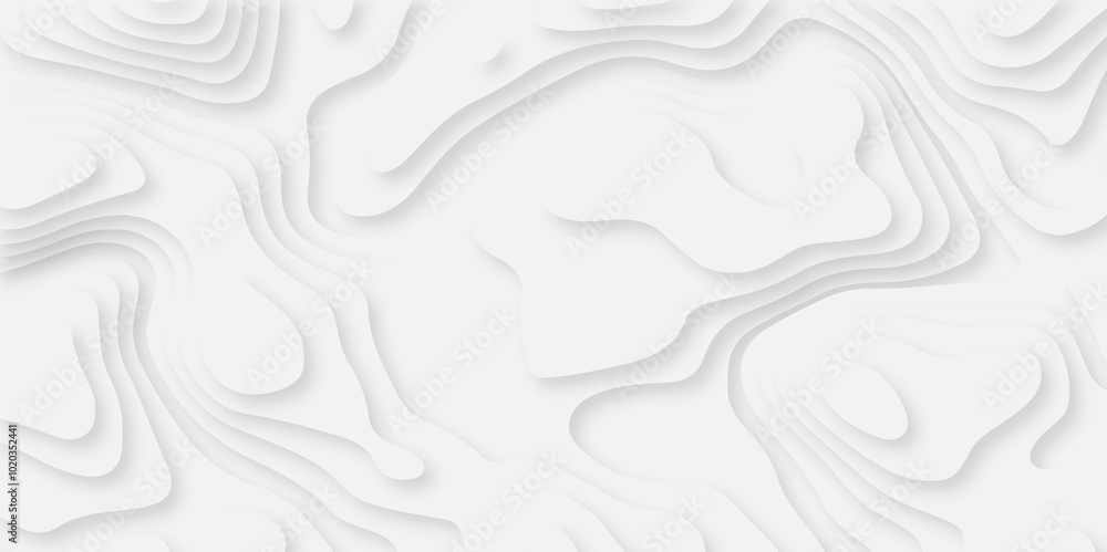 Abstract white paper cut background with lines. Background of the topographic map. White wave paper curved reliefs abstract background. Realistic papercut decoration textured with wavy layers. Abstract white paper cut background with lines. Background of the topographic map. White wave paper curved reliefs abstract background. Realistic papercut decoration textured with wavy layers.