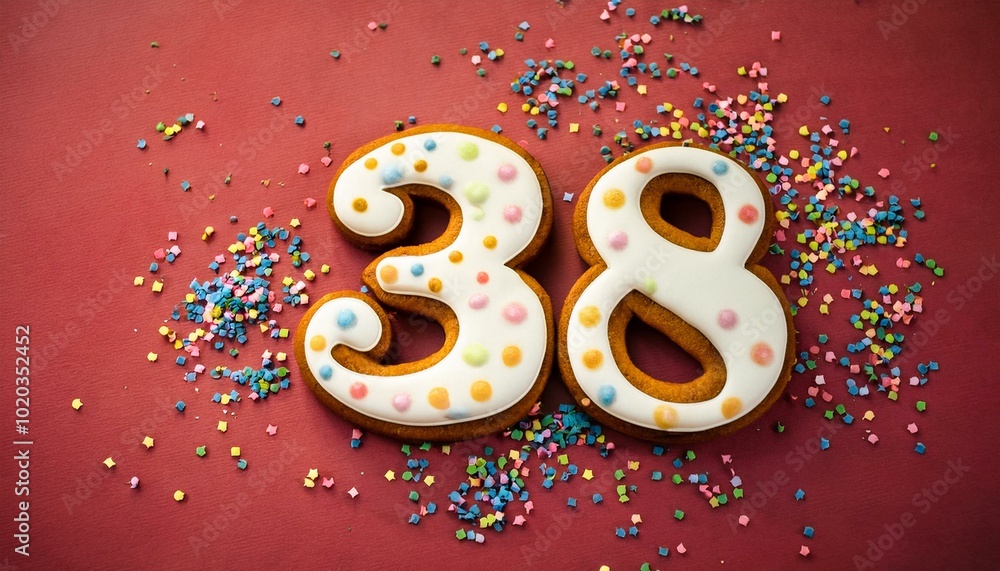 Decorated cookie, number 38, image for birthday or anniversary celebration Decorated cookie, number 38, image for birthday or anniversary celebration
