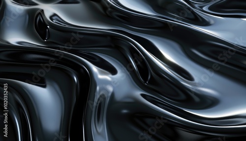 Abstract Shiny Black Wavy Surface