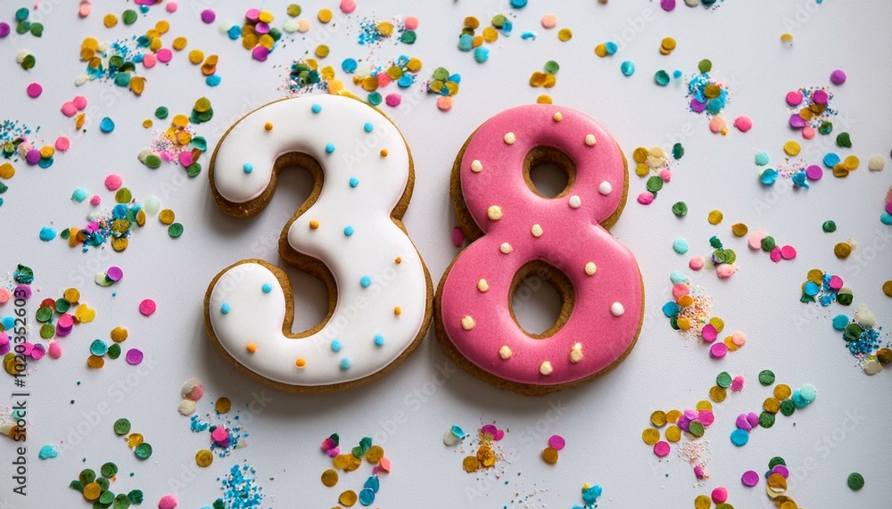 Decorated cookie, number 38, image for birthday or anniversary celebration Decorated cookie, number 38, image for birthday or anniversary celebration