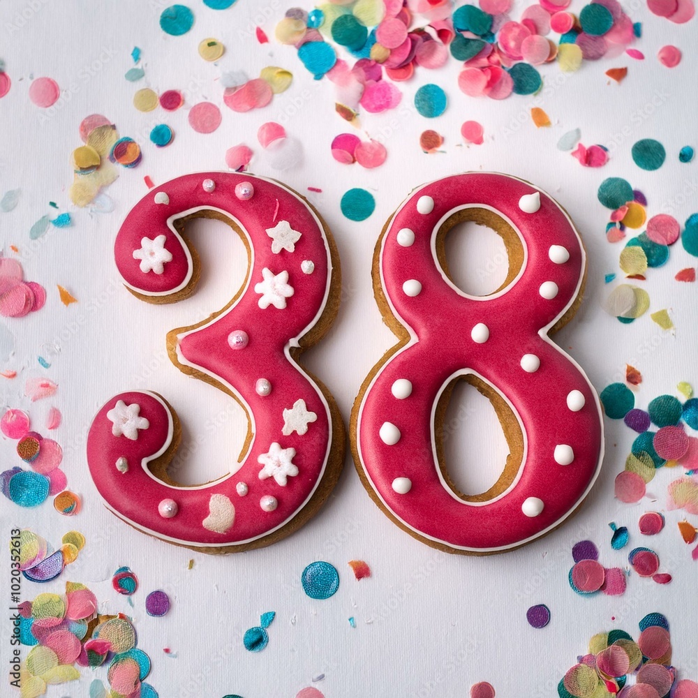 Decorated cookie, number 38, image for birthday or anniversary celebration Decorated cookie, number 38, image for birthday or anniversary celebration