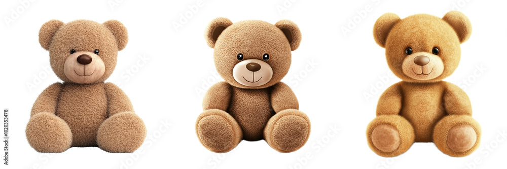 Set of a soft teddy bear, various color, isolated on a transparent background. Set of a soft teddy bear, various color, isolated on a transparent background.