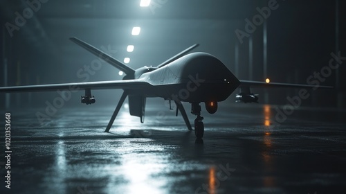 Military drone technology for surveillance and combat operations, featuring advanced AI and automation