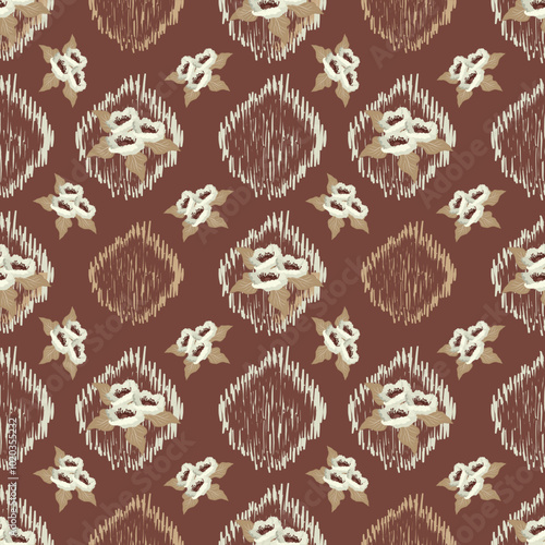 seamless floral pattern on vintage style  , Motif ethnic  floral seamless textil,  embroidery, print striped ornament floral, pattern, design for wrapping, silk, scarf, background, textile