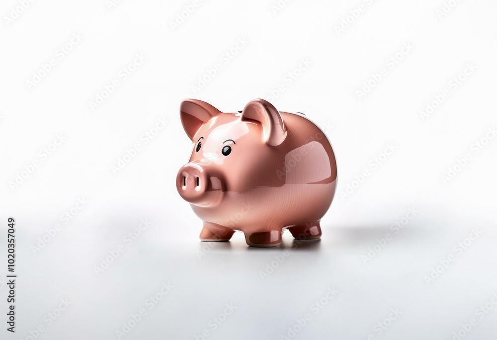 A pink piggy bank sits on a white background. A pink piggy bank sits on a white background.