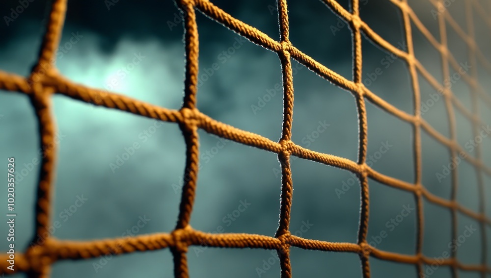 Close-Up of Volleyball Net on Indoor Court with Fog and Smoke Creating a Mystical Atmosphere Close-Up of Volleyball Net on Indoor Court with Fog and Smoke Creating a Mystical Atmosphere