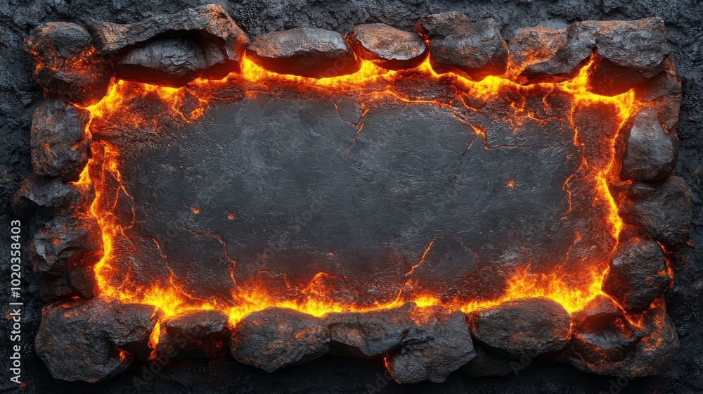Molten Lava Frame Surrounding Rough Black Stone Molten Lava Frame Surrounding Rough Black Stone
