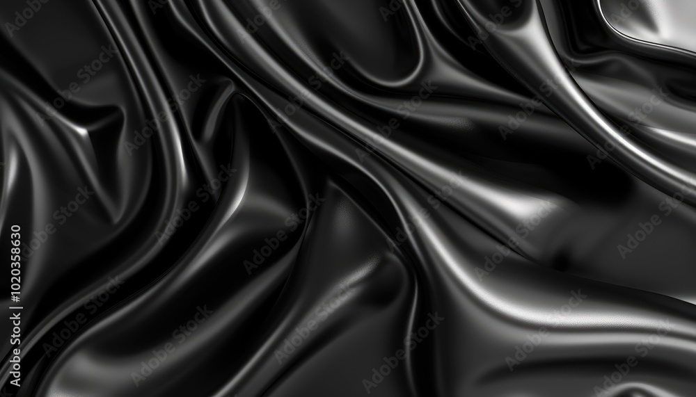 Abstract Draped Black Fabric with Smooth, Flowing Texture Abstract Draped Black Fabric with Smooth, Flowing Texture