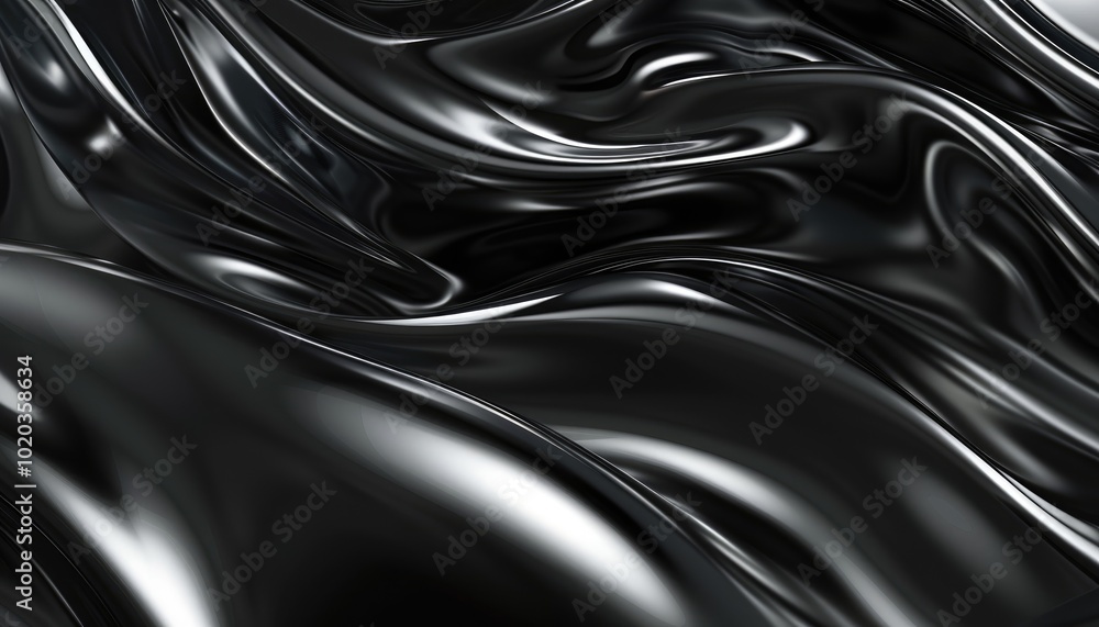 Abstract Black Shiny Fabric with Smooth, Flowing Curves Abstract Black Shiny Fabric with Smooth, Flowing Curves