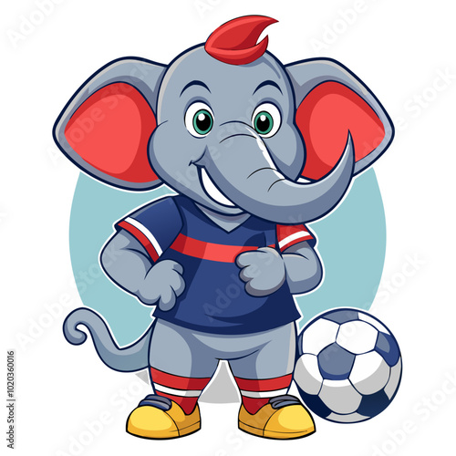 Soccer Elephant Mascot: This cute elephant mascot is ready to cheer on your team! He's wearing a blue and red jersey and soccer socks, and he's got a big smile on his face.