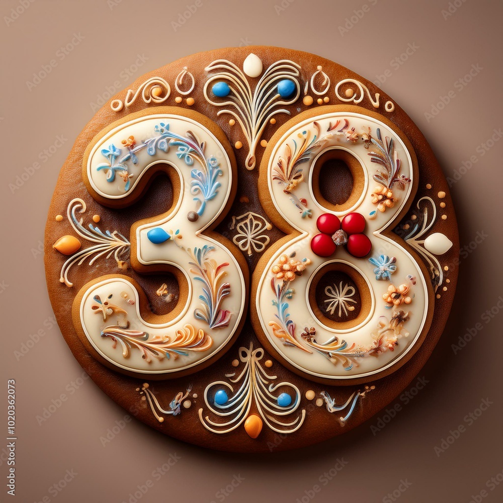 Decorated cookie, number 38, illustration for birthday or anniversary celebration Decorated cookie, number 38, illustration for birthday or anniversary celebration