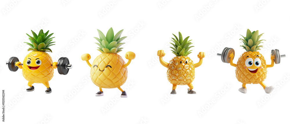 Naklejka premium Pineapple cartoon character set cute on white background