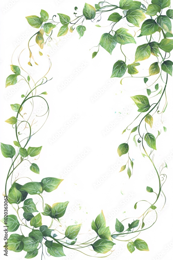 Leafy botanical border with green vines and leaves curling around the edges