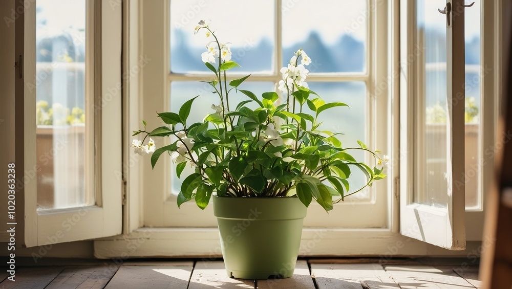 Fototapeta premium An Image of 4k a flower jasmine with flowerpot on a white transparent background