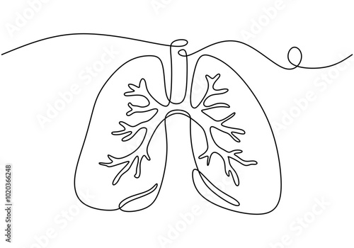 Human Lungs Line Drawing. Healthcare concept, continuous line art of lungs for medical themes.