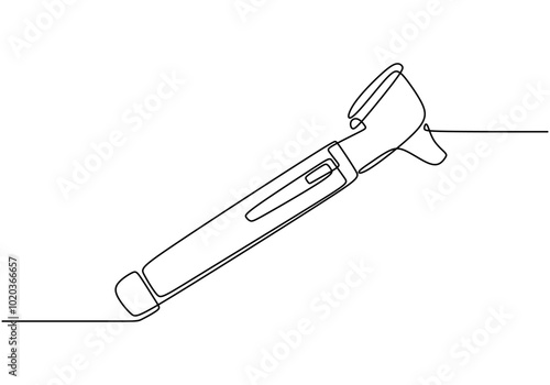 Otoscope in Continuous Line Drawing. Healthcare concept showing a simple otoscope, minimalist design.