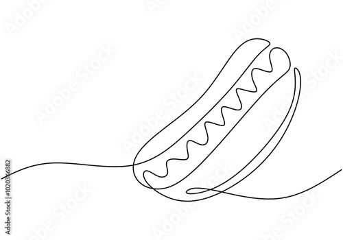 Hot dog continuous line drawing. Minimalist food and drink concept isolated on white.