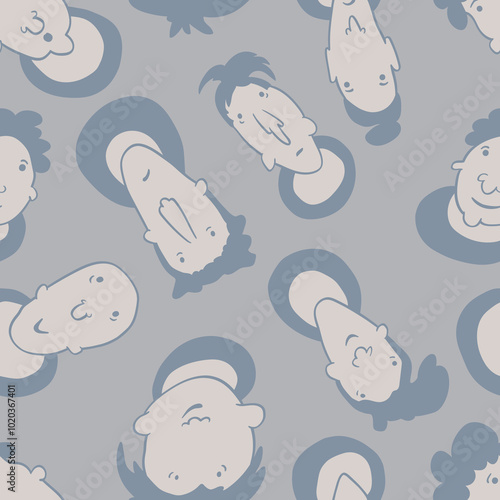 Seamless background with funny faces of anthropomorphic creatures. Humorous characters with different emotions