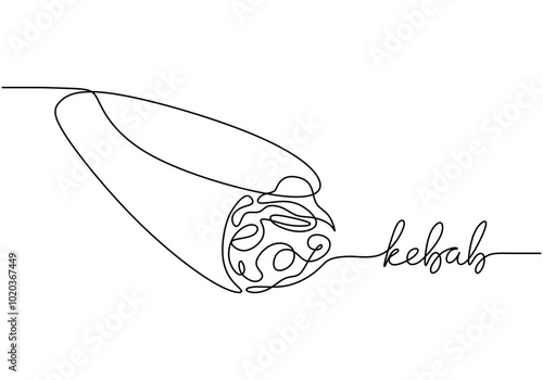 Kebab in continuous line drawing. Traditional Turkish food illustration on a white background.
