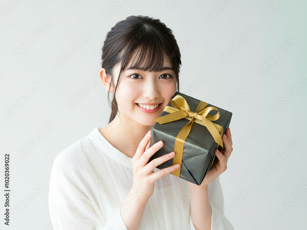 ギフトボックスを持った女性, 贈り物 ギフトボックスを持った女性, 贈り物