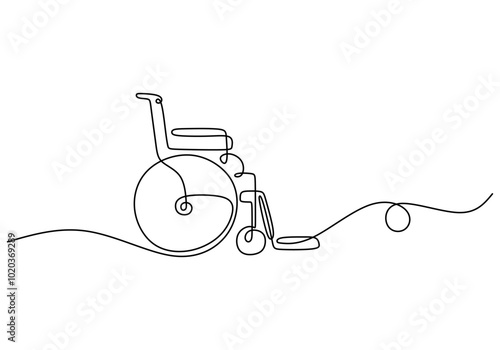 Wheelchair Line Art. Minimalist healthcare concept for disability support.
