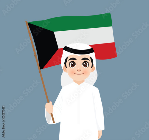 Kuwaiti boy holding flag of Kuwait