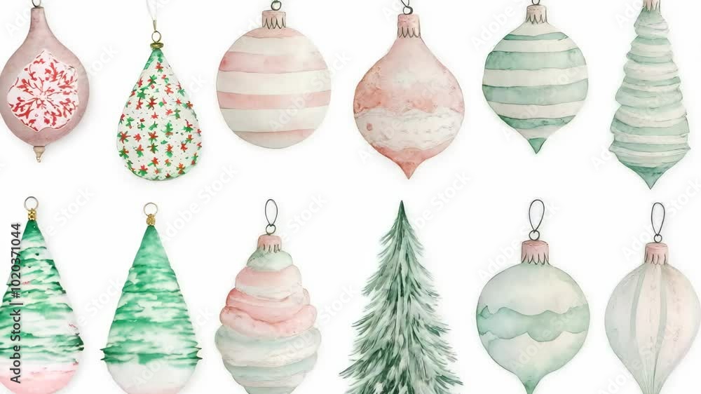 A set of Christmas ornaments with a tree and a star A set of Christmas ornaments with a tree and a star
