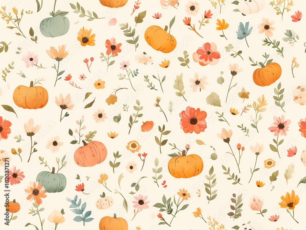 An illustration of pumpkins and leopard print flowers in a boho style, featuring polka dots and leaves on a white background, accented with sage green, pink, orange, and cream colors An illustration of pumpkins and leopard print flowers in a boho style, featuring polka dots and leaves on a white background, accented with sage green, pink, orange, and cream colors