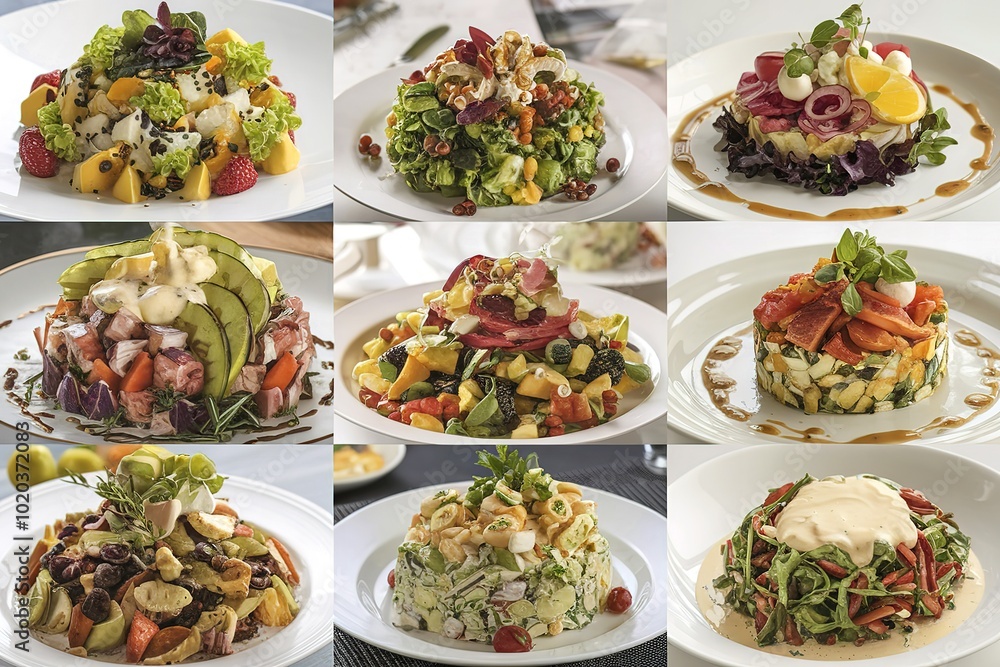 a collage of nine different salad dishes a collage of nine different salad dishes