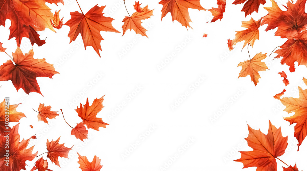 Autumn Banner with Place for Text: An autumn-themed banner featuring maple leaves on a white background with space for text. Autumn Banner with Place for Text: An autumn-themed banner featuring maple leaves on a white background with space for text.
