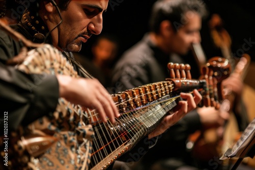 A concert with musicians playing traditional instruments from their homelands