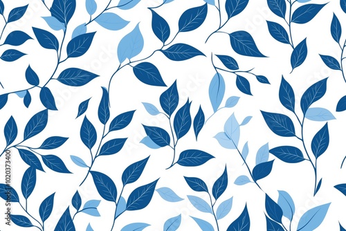 Seamless floral pattern with blue leaves on white background