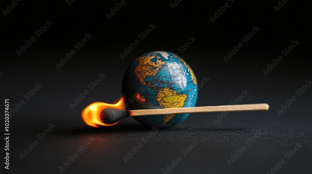A burning matchstick placed near a globe, visually representing the danger global warming poses to the world and its accelerating climate crisis. A burning matchstick placed near a globe, visually representing the danger global warming poses to the world and its accelerating climate crisis.