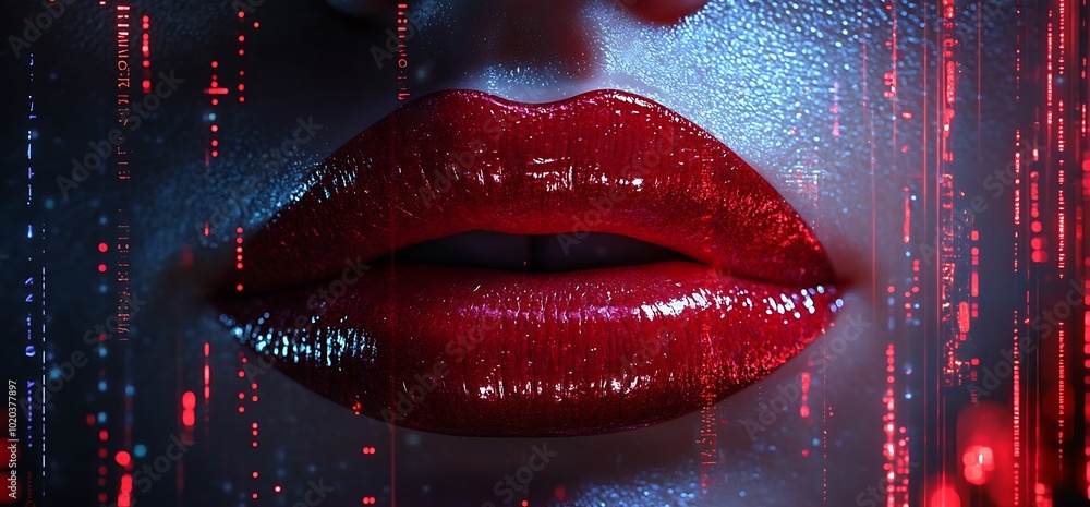 © Helois - Close-up of red lips with a digital background.