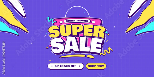 Super sale promotional banner design template. Limited time offer and discount sale poster for social media or website banner