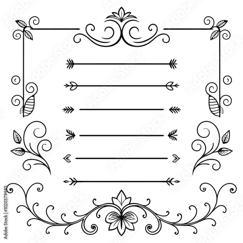 Ornate Frame with Arrows Dividers Vector Set