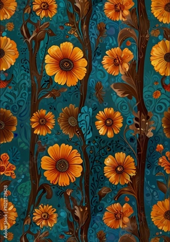 Wallpaper Mural pattern with flowers Torontodigital.ca